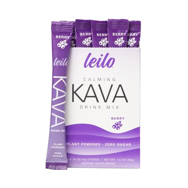 Leilo Kava Drink Mix | Non-Alcoholic Functional Relaxation Drink | 10 Stick Packs | Zero Sugar – Berry or Lemon Lime !