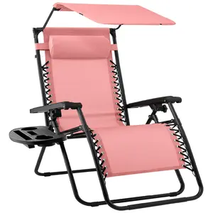 Best Choice Products Folding Zero Gravity Recliner Patio Lounge Chair w/ Canopy Shade, Headrest, Tray