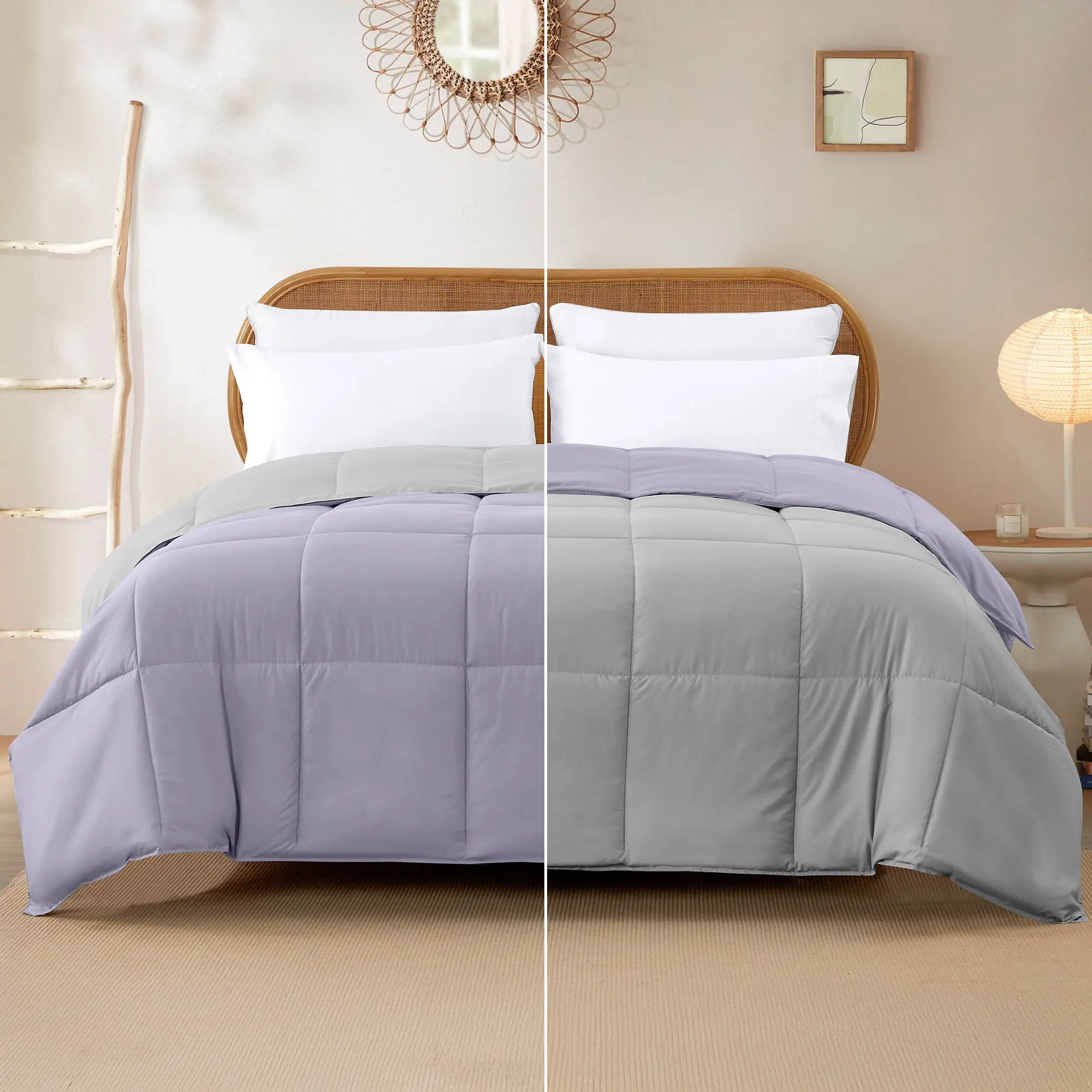 Modern Threads Soft Anti-Allergic Reversible All-Polyester Fill Microfibre Down Alternative Comforter - Amethyst & Silver, Breathable Flat Weave, Machine Washable (Twin, Queen, King Sizes)