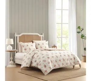 Laura Ashley Ribbon Bouquet Red Cotton King Comforter Set