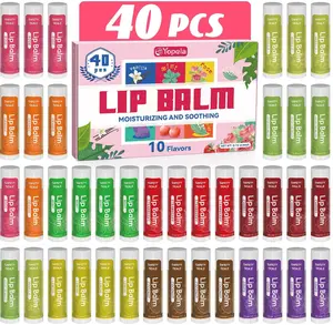 40 Pack Natural Lip Balm Bulk with Vitamin E and Coconut Oil - Moisturizing Dry Cracked Lips, Mini Chap Stick Gifts for Kids Women Men- 10 Flavors, Valentine's Gifts