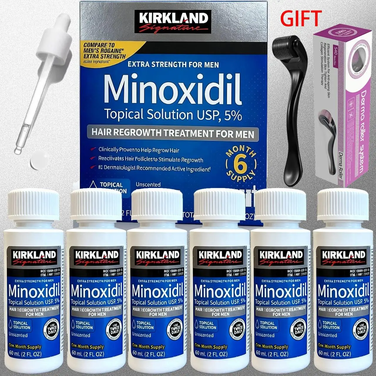 Kirkland Minoxidil 5% Hair Growth Liquid | Improve Thinning Hair & Baldness, Boost Hair Density, 3-Month Supply
