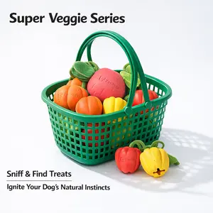 Pet Balloon Dog Chew Toys Vegetable Set, Natural Rubber Squeaky Toys with Cotton Rope, Treat Stuffable Interactive Toys for Small Medium Large Dogs, Durable Puppy Teething Toys