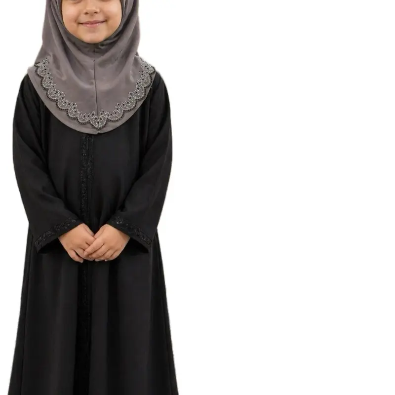 Two Steps Chiffon Small Hijab Stones - Brown Color with Rhinestones and Embroidery