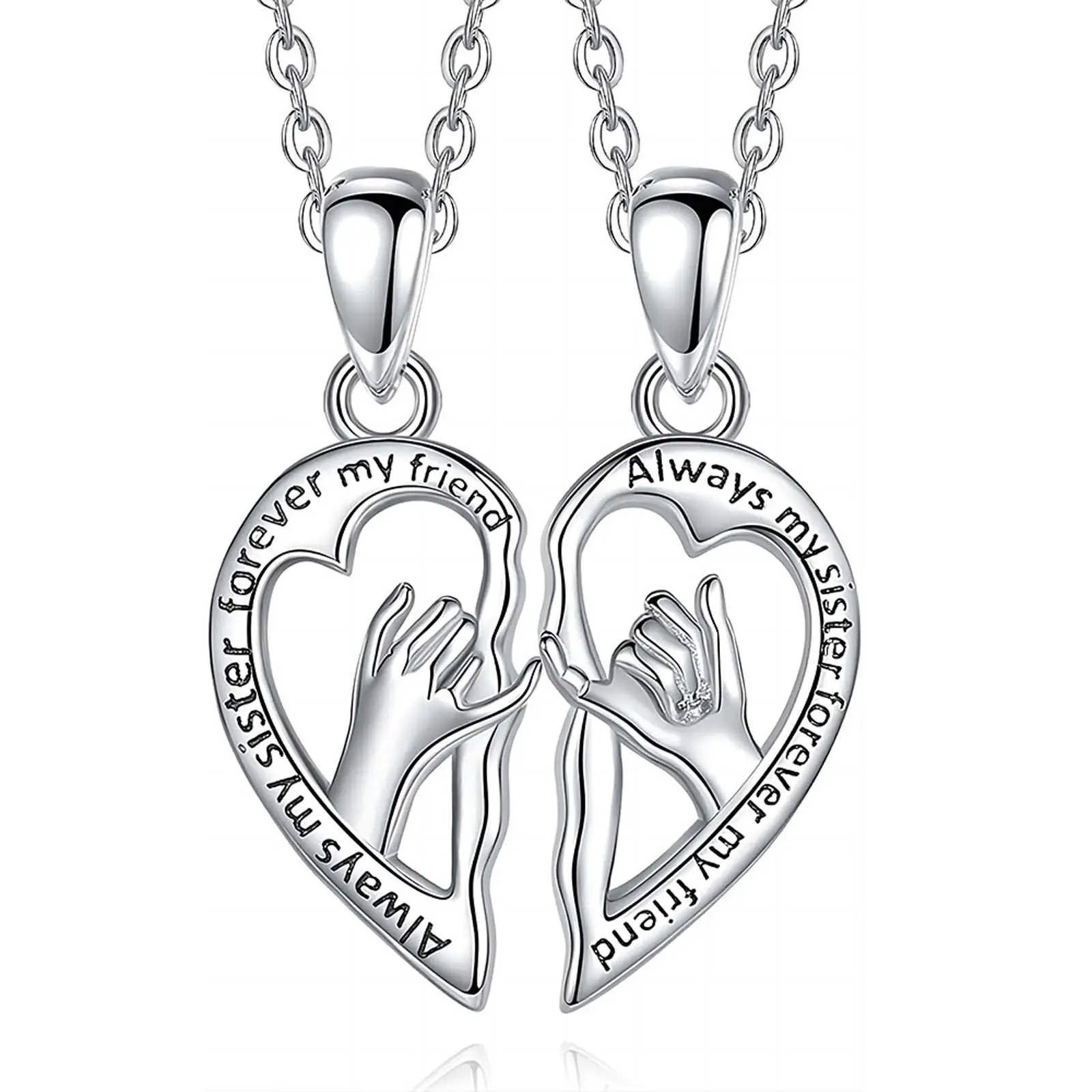 Heart-Shaped Hand-In-Hand Artificial Gemstone Clavicle Necklace, BFF Friendship Pendant Jewelry, Fashion Party Accessory, Jewelry Gift