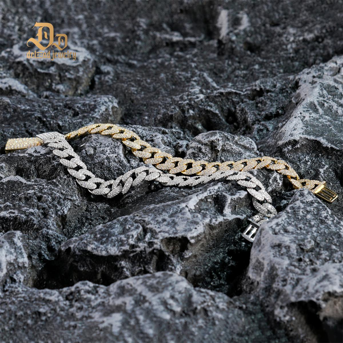 Delzzad (MSG.01) S925 Hip Hop Bling Cuban Bracelet Necklace Chain VVS Synthetic Moissanite Unisex Sparkle Cuban Chain Perfect for Any Occasion & Everyday Wear Birthday Anniversary Christmas Gifts
