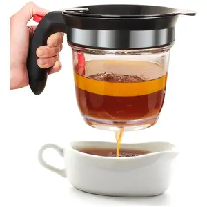 Fat Separator With Bottom Release, 4 Cup Gravy Separator for Cooking with Oil Strainer, Kitchen Gadgets Grease Separator