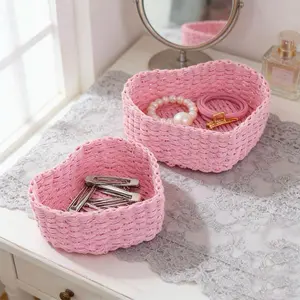 Pink Hearts Woven Storage Baskets for Jewelry and Accessories - Perfect for Organizing Your Vanity or Dresser