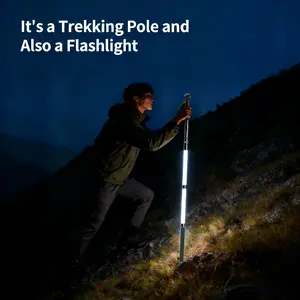 Multifunction LED Trekking Pole Foldable Aluminum Walking Stick for Hiking Camping & Night Use with Bright LED Light and Anti-slip Handle