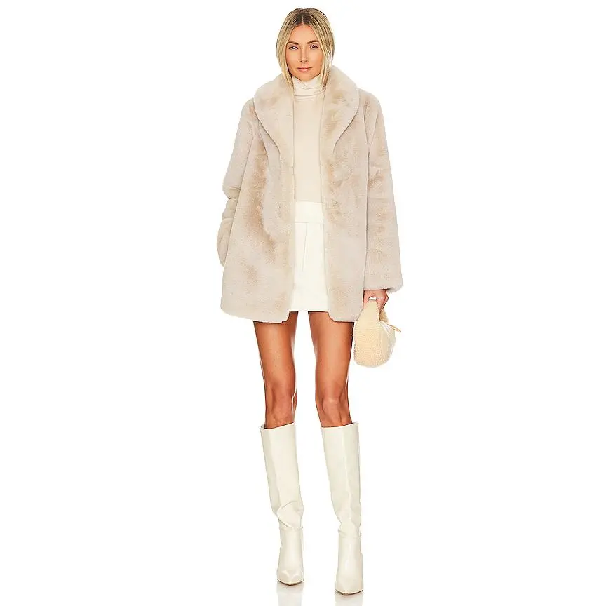 MAJORELLE Tatiana Faux Fur Coat in Oatmilk