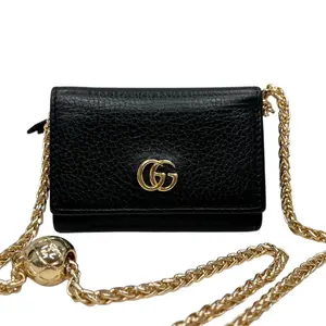 Pre-owned GUCCI Leather Crossbody Bags Black GG Marmont Compact Wallet with Adjustable Chain