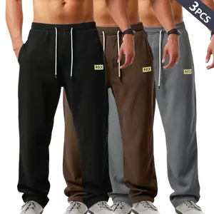 Men's solid color retro spring and autumn loose straight corduroy new vertical tube elastic casual sweatpants, retro texture, with drawstring pockets, soft, breathable and comfortable, suitable for daily leisure sports hiking