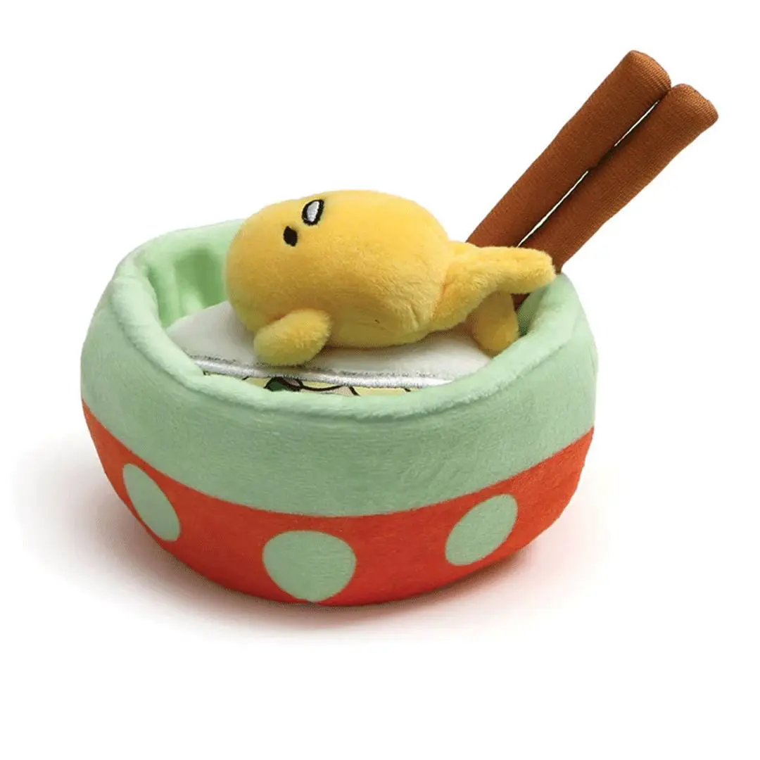 GUND Sanrio Lazy Egg (Gudetama) with Noodles 4.5in Collectible Polyester Plush Toy, Super Soft Fluffy Squishy, Kawaii Aesthetic Stuffed Figure, Cuddly Stuffed Animal, Plushie Love Collectible