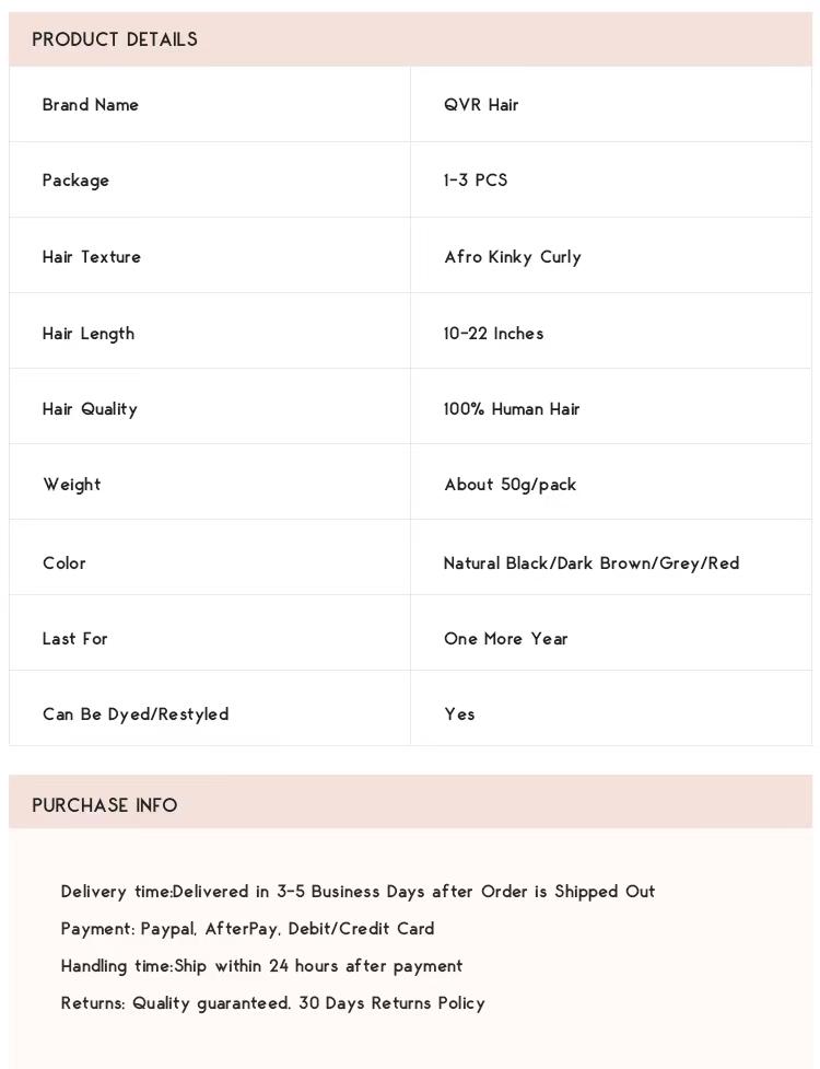 QVR Dark Brown Afro kinky Bulk Hair Extensions For Braiding Dreadlock Human Hair