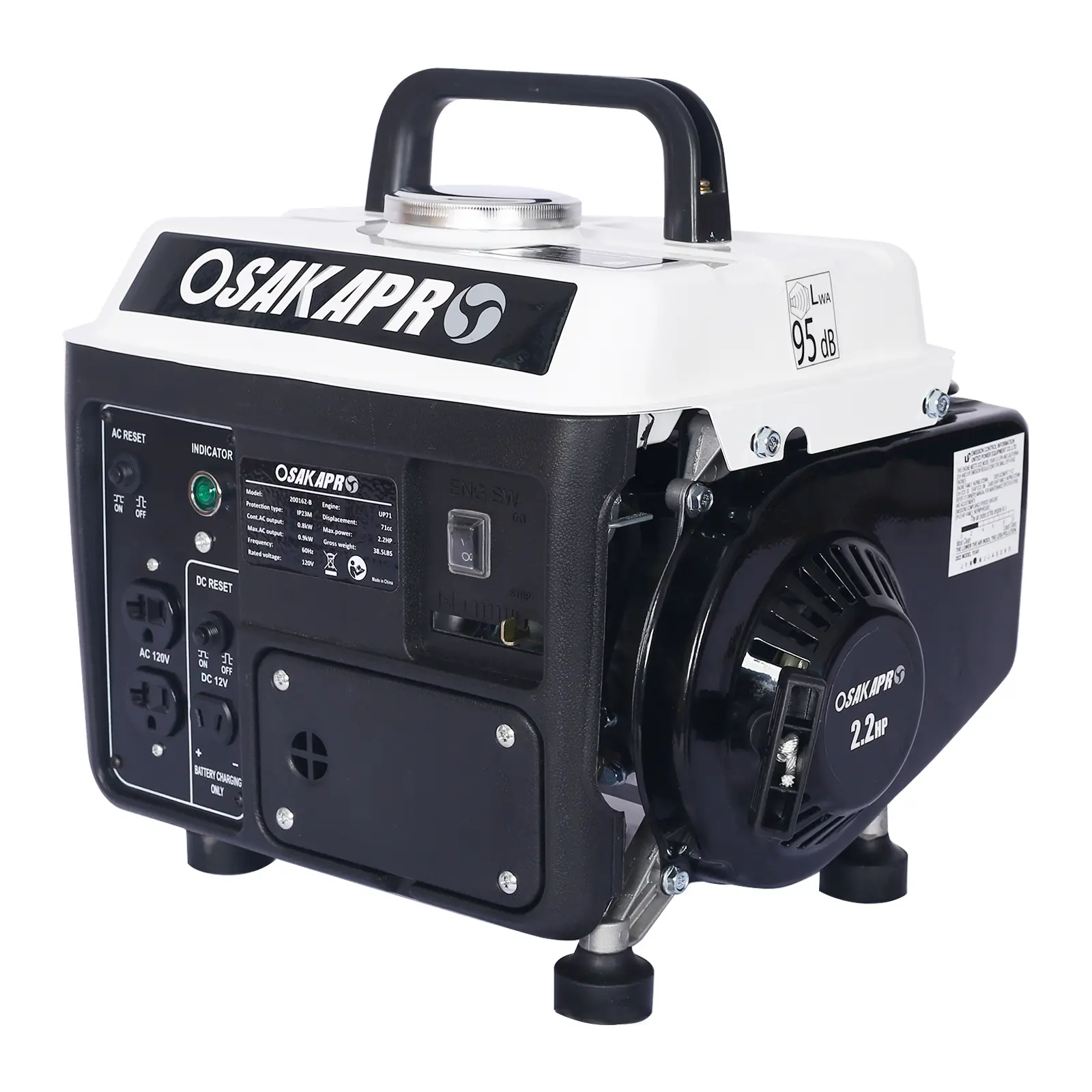 Portable Inverter Home Backup Generator - 2-Stroke, Low-Noise, Environment-Friendly, EPA-Approved Gas Generator, 120V, 5 hrs/50% Load, with DC Charging Cable for Home Emergencies, Tailgating