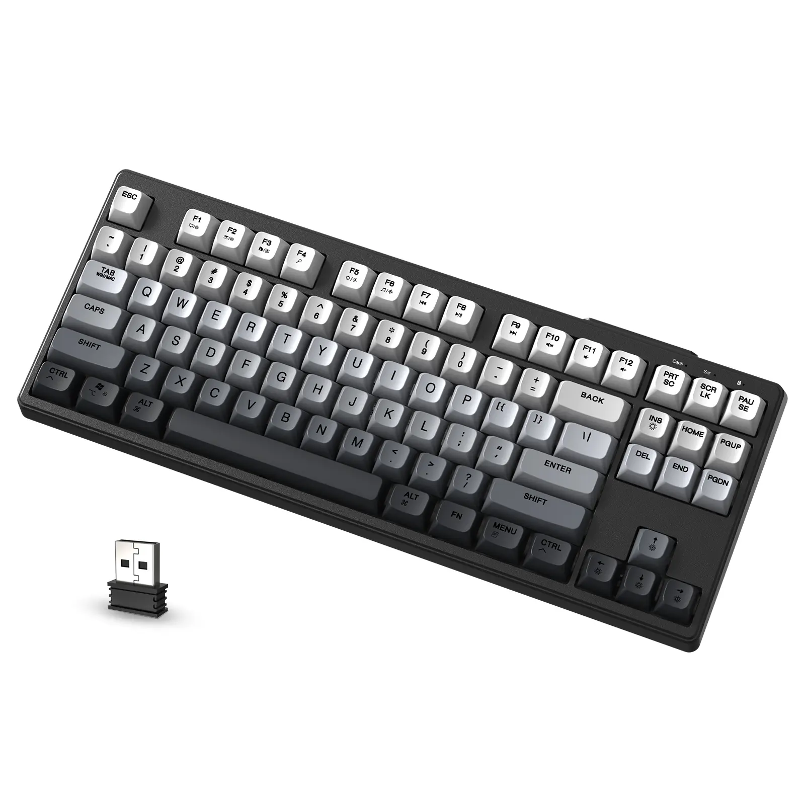 M87 75% Ergonomic Wireless Gaming Keyboard - Silent Mechanical Feel, Rainbow RGB Backlit, Bluetooth/2.4Ghz Connectivity, PBT Gradient Keycaps, 4000mAh Rechargeable Battery, Adjustable Ergonomic Design, Compatible with Mac/Win/PC - Moonnight, Ergonomic Key