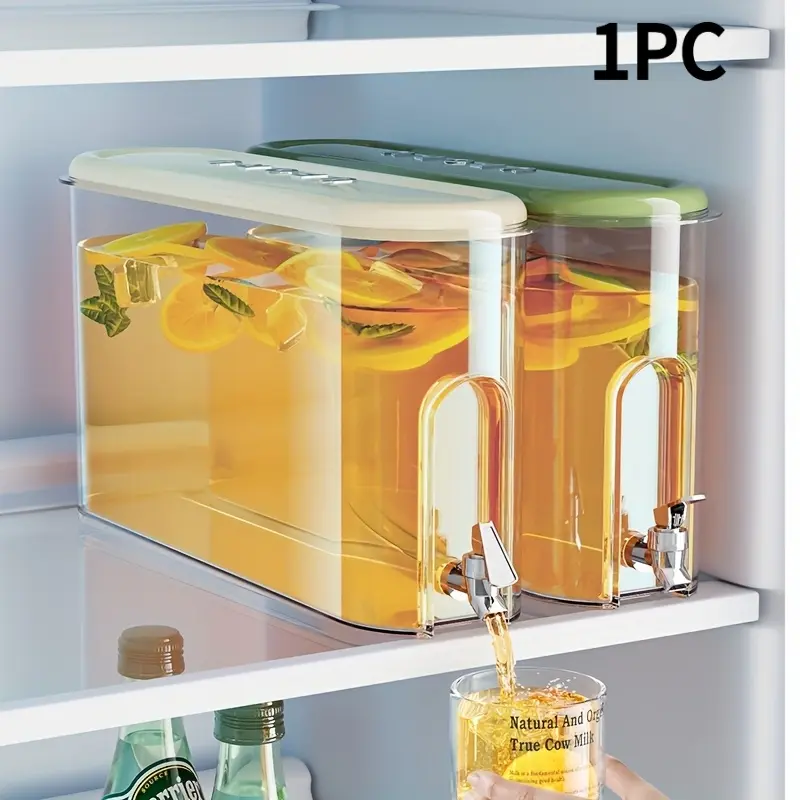 1pc Large 1-Gallon/4-Liter Plastic Beverage Dispenser with Spigot Tap - Cold Kettle & Refrigerator-Compatible Drinkware Dispenser for Lemonade Jug, Iced Tea Pitcher, Punch - Easy-Pour Spout, Durable rectangular Container for Parties & Daily Use