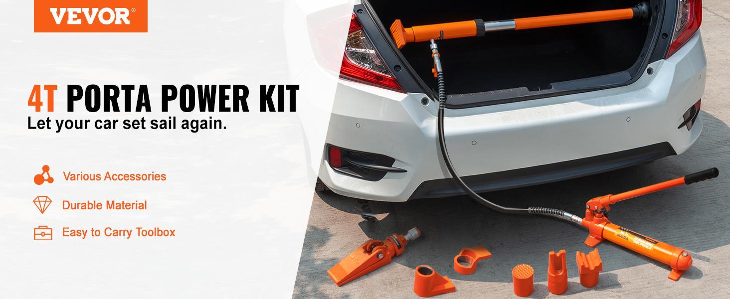 VEVOR 4 Ton/8800 LBS Porta Power, Portable Hydraulic Ram with 3.9 ft/1.2 m Oil Hose, Auto Body Frame Repair Kit with Storage Case for Car Repair, Truck, Farm VEVOR 4 Ton/8800 LBS Porta Power, Portable Hydraulic Ram with 3.9 ft/1.2 m Oil Hose, Auto Body Frame Repair Kit with Storage Case for Car Repair, Truck, Farm