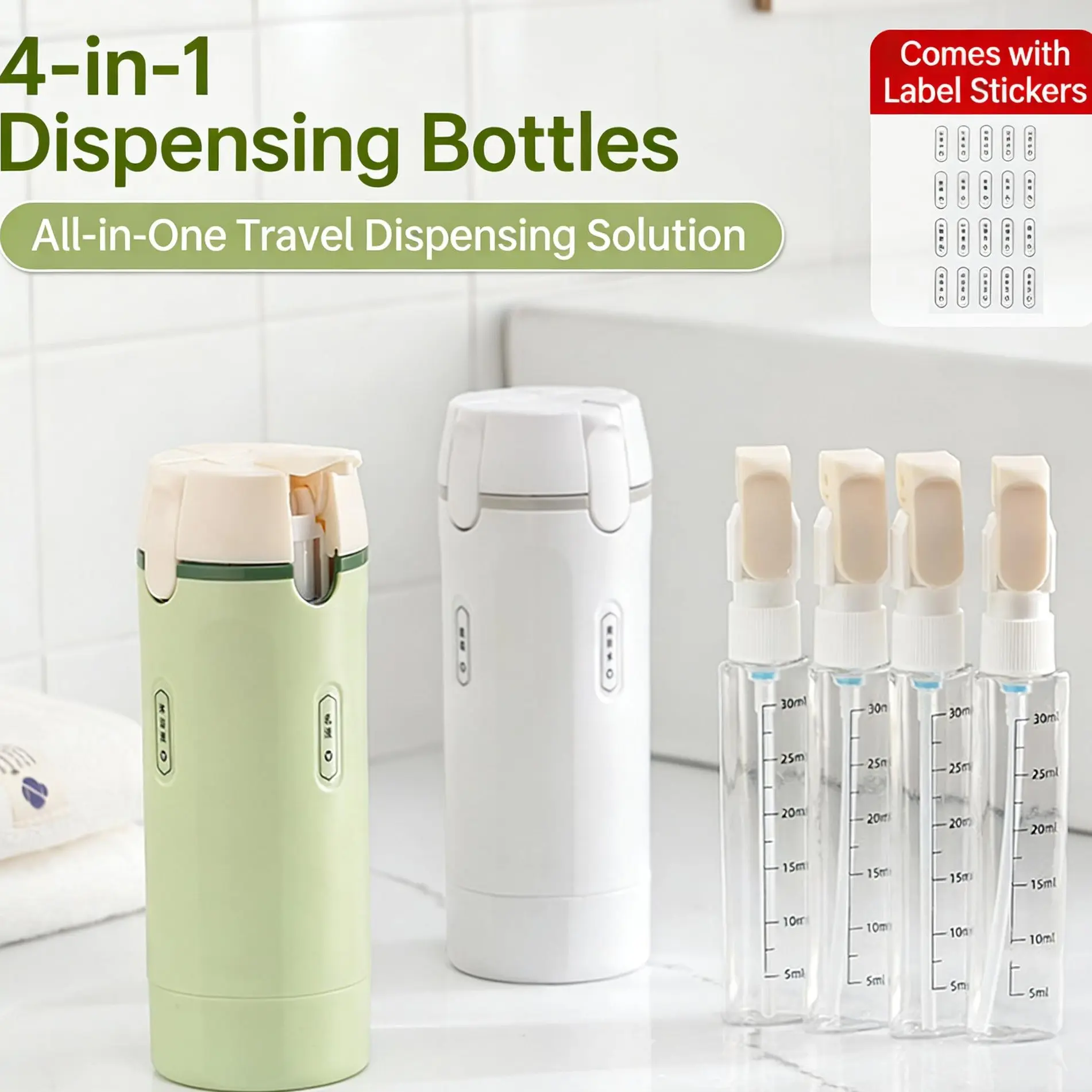 4-in-1 Cosmetic Storage Bottle & Jar, Leak-Proof Refillable Silicone Squeeze Container with Lock, Compact Lightweight Toiletry Organizer for Business Trips, Vacations, Holiday Gifts, Corporate Employee Benefits, Event Giveaways