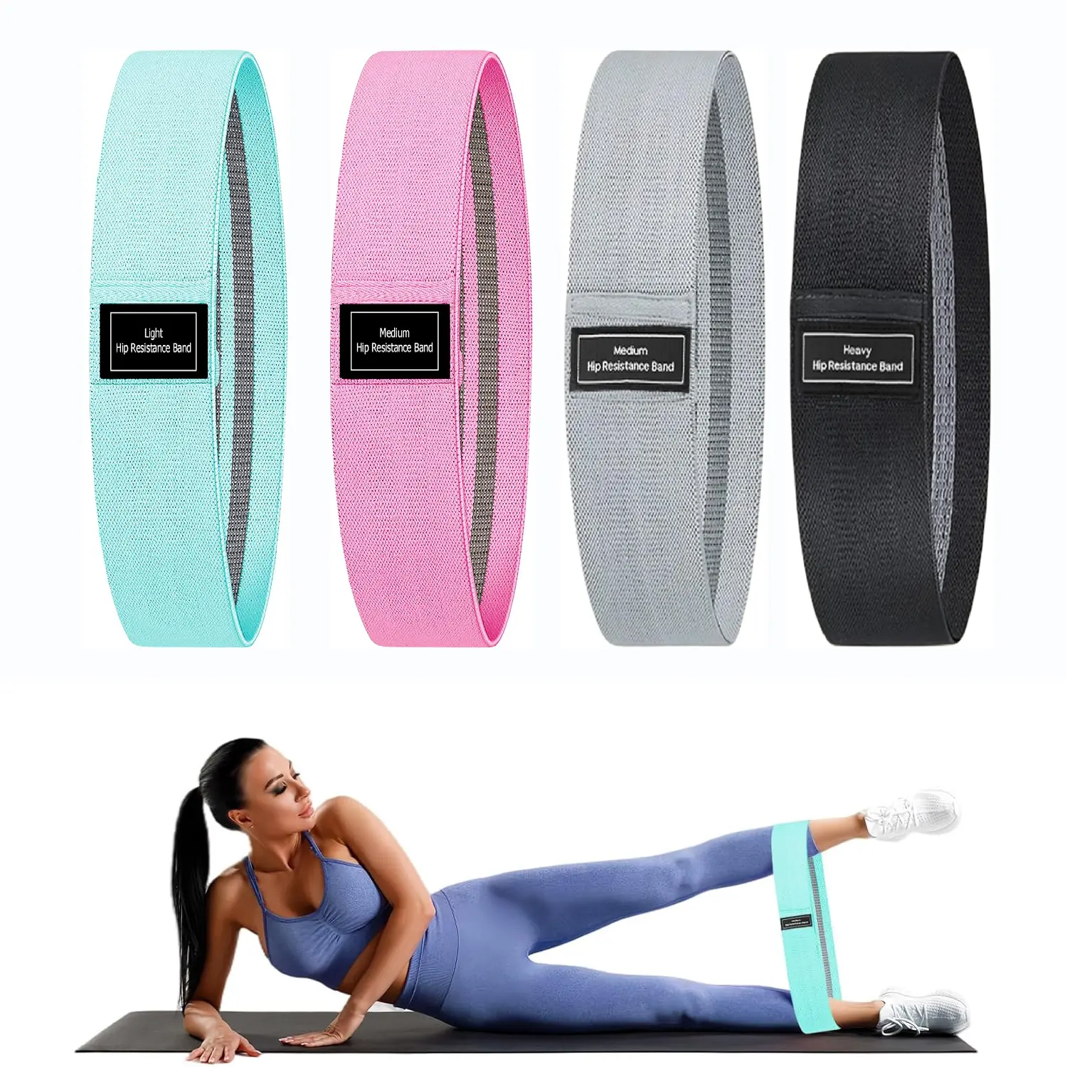 Fabric Resistance Bands for Working Out, Exercise Bands Resistance Bands Set With 4 Resistance Levels, Multi-Colored Workout Bands for Indoor & Outdoor Fitness, Leg Strength Training, Yoga