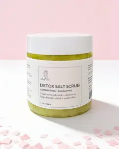 Handcrafted Detox Lemongrass + Eucalyptus Sea Salt Scrub - Natural Dry Skin Relief, Circulation Boost 4 oz