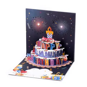 Blowable Firework Birthday Cards 3D Pop Up , Musical LED Lights Birthday Cards with Birthday Cake, Greeting Cards, Birthday Gifts for Mom Women Men Kids Child Dad Father Wife