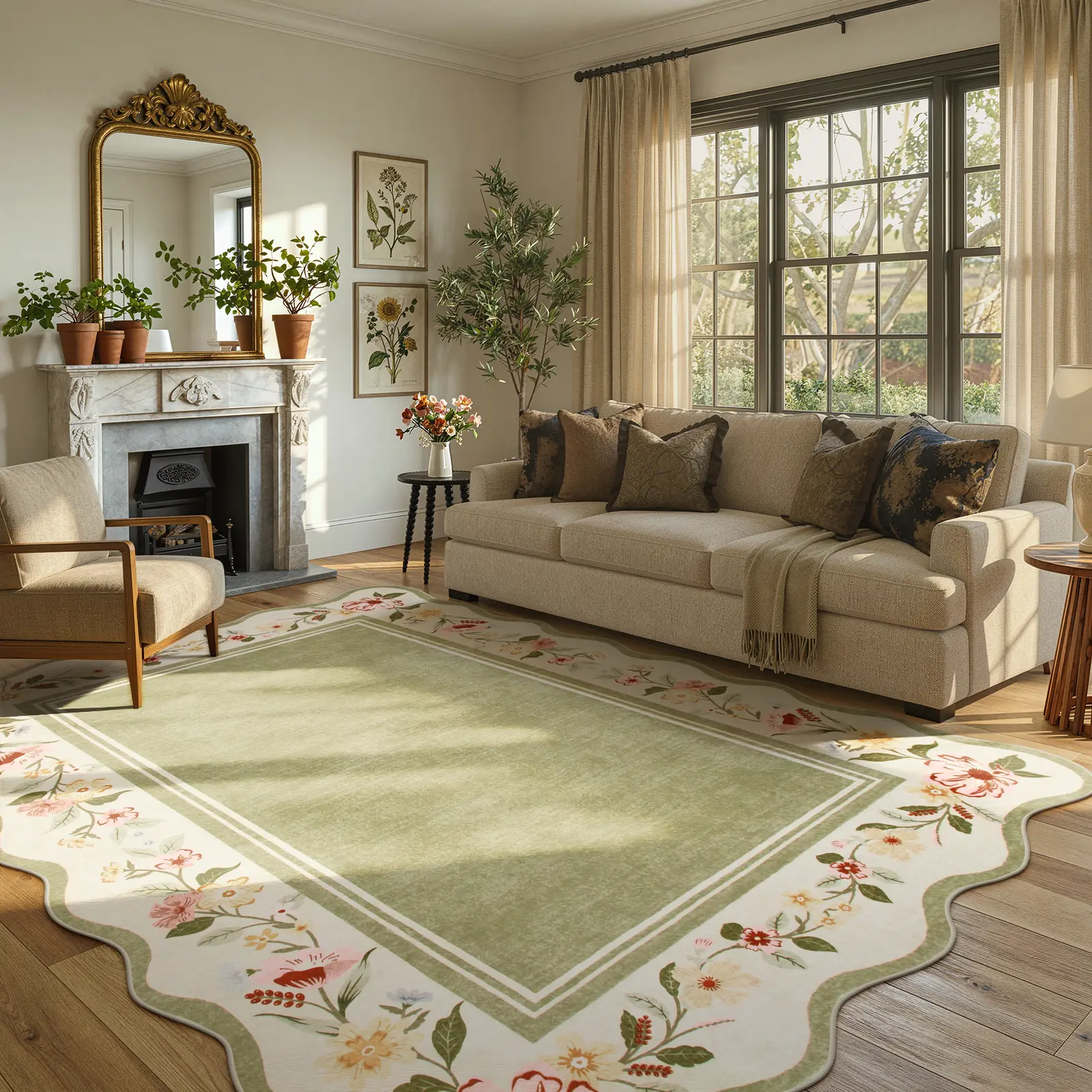 Lahome Flower Washable Area Rugs, Non-Slip Soft Rug for Dining Room, Living Room, Bedroom and Kitchen, Rugs for Decor