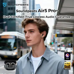 Soundpeats Air5 Pro+ Bluetooth 5.4 Earbuds 3-MIC AI Call Noise Cancellation 10mm Dual Copper Wire Composite Diaphragm Speaker + XMEMS Micro Speaker LDAC + aptX Lossless Supports Dual Connection & Gaming Mode 30H Total Battery Life