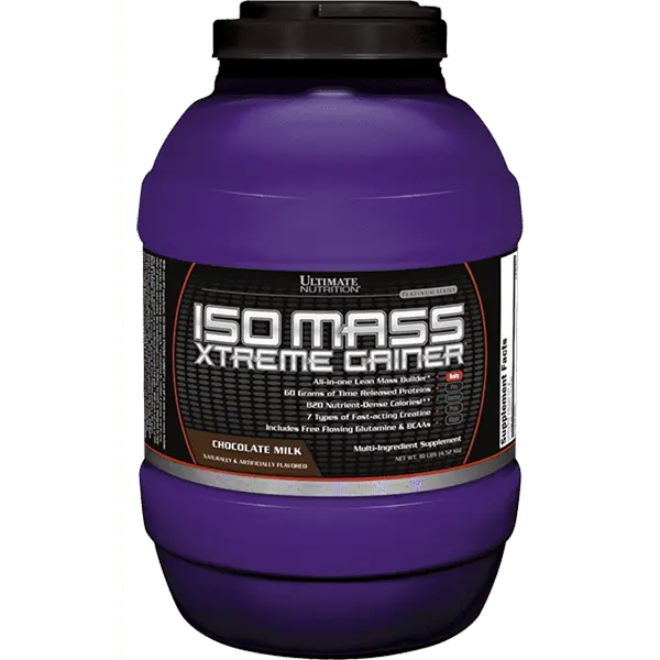 Ultimate Nutrition ISO MASS XTREME GAINER® - Chocolate Milk Flavor, 16:13 Carbohydrate to Protein Ratio, 66g Protein, 7 Flavors, 80 Servings