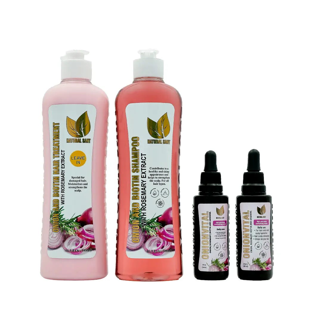 NaturalSant Special BUNDLE - 2 Onionvital Hair Serum + Onion Rosemary & Biotin Set for Scalp Revitalizing Solution Organic Haircare Shampoo Conditioner