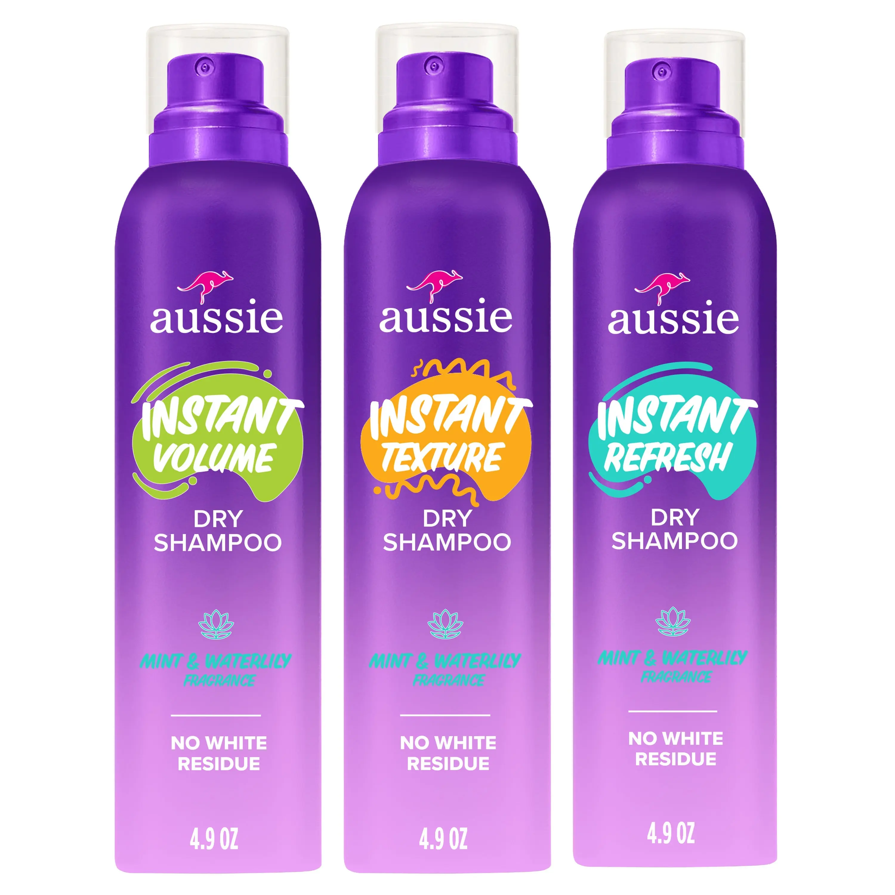 Aussie Instant Dry Shampoo Trio, 3pc Set: Original Clean (4.9 oz), Clean Volume (4.9oz), Clean Texture (4.9 oz)