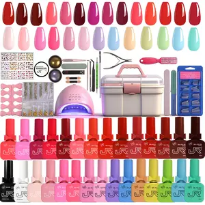 JR 50Pcs Gel X Nails Kit 15ml Hema Tpo Free Gel Polish Soak Off Art Tools UV Light Valentine's Day Nails with Brown Red & Dark Sets 27 Pcs Base Top Coat Nail Charms Storage Box Salon Quality DIY Manicure for Beginners Gift Women Girls Hypoallergenic