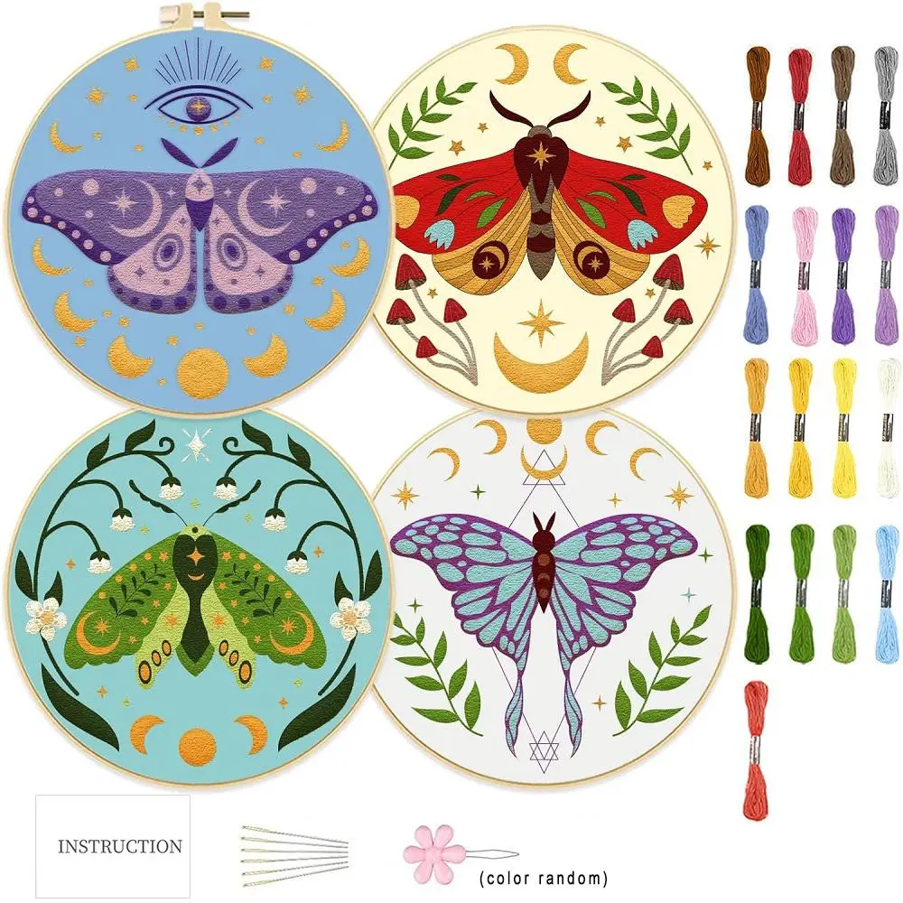 DIY Butterfly Embroidery Kit, Embroidery Kit for Beginner, Embroidery Craft, Including Embroidery Thread & Cloth & Hoop, Threader, Needle, Instruction, Summer for Gift, Perfect Gift, Men Gifts, Home Ideals 2024, Artwork, Embroidery Set