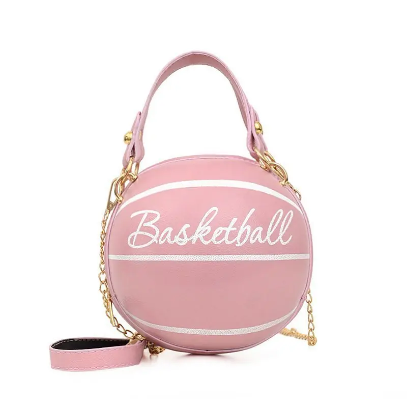 Women's Athletic Convertible Round Shape Crossbody Bag - Casual Sporty PU Leather Graphic Ball Print Purse with Chain Strap, Handheld Option, Clutch, Shoulder Clutch, Clutch Women's Crossbody & Shoulder Bags