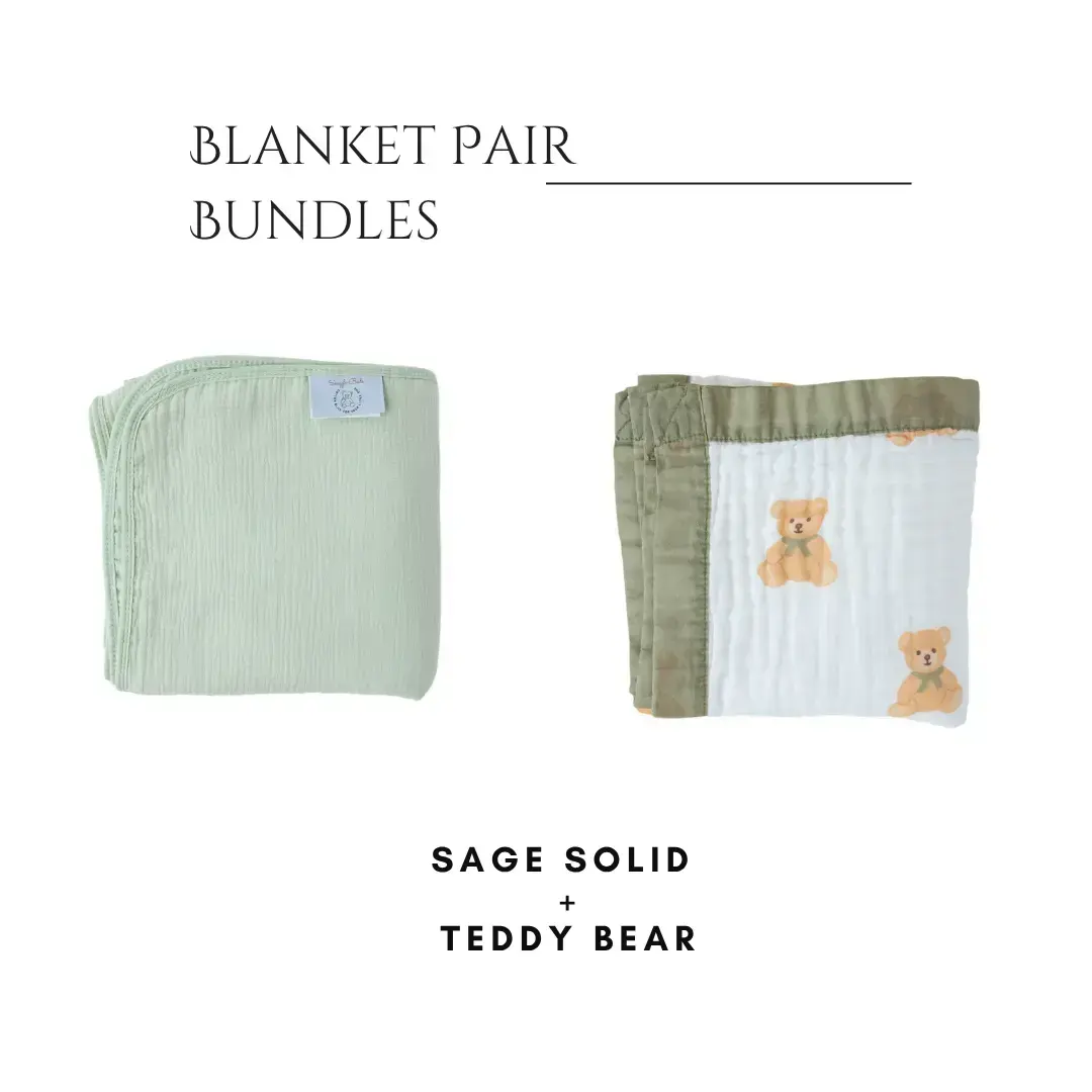 Sage Solid + Teddy Bear Blanket Bundle
