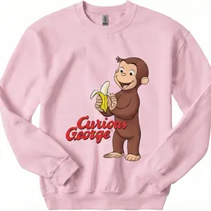 Curious George Peeling a Banana Modern Cartoon with Logo Sweatshirt, Unisex Cotton Tshirt Sweatshirt, Gift For Men Women, Y2k Shirt, Streetwear Z42 Green Grey