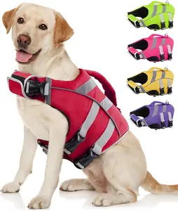Kuoser Dog Life Jacket with Reflective Stripes, Adjustable High Visibility Vest Ripstop Lifesaver Pet Preserver Flotation Swimsuit for Small Medium and Large Dogs