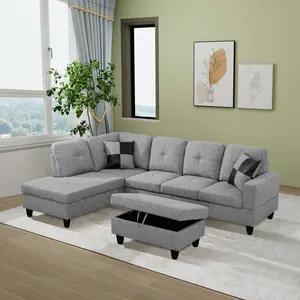 Grey Linen 3-Piece Couch Living Room Sofa Set Soft Breathable Modern Durable Easy Clean Home Furniture
