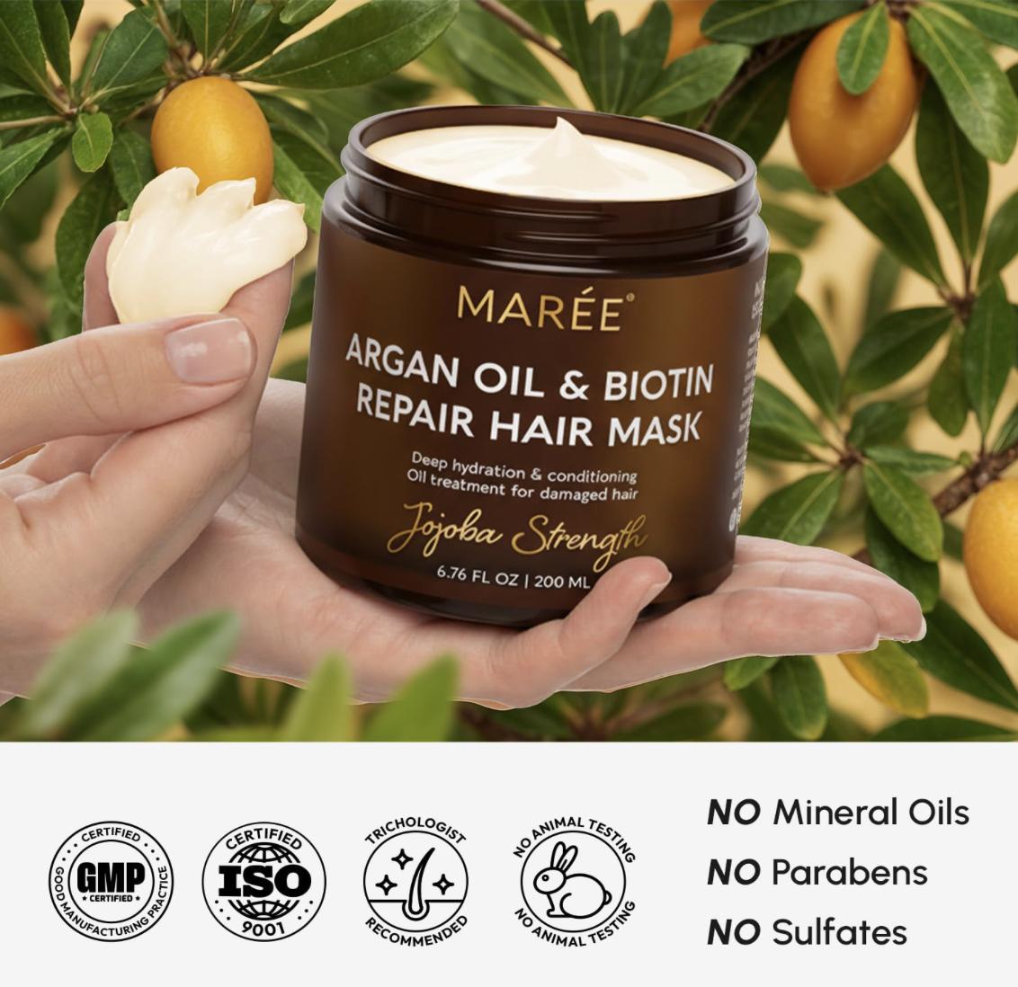 Hair Mask MARÉE – Keratin Repair, Purple Blonde Toner, 10-in-1 Hydration & Argan Oil – Smooth Frizz, Repair Damage, Tone Blonde, Deeply Hydrate – 10 oz