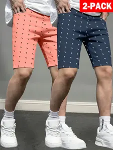 Men’s New Coral Orange and Dark Navy Blue Knee-Length Casual Shorts, 2-Pack