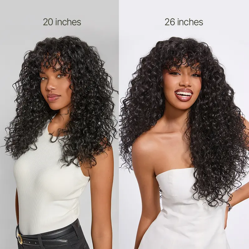 Frodio Veralux™ Blend Human Hair Boho Curly Wig with Bangs Effortless Shaggy Waves | Ready To Wear