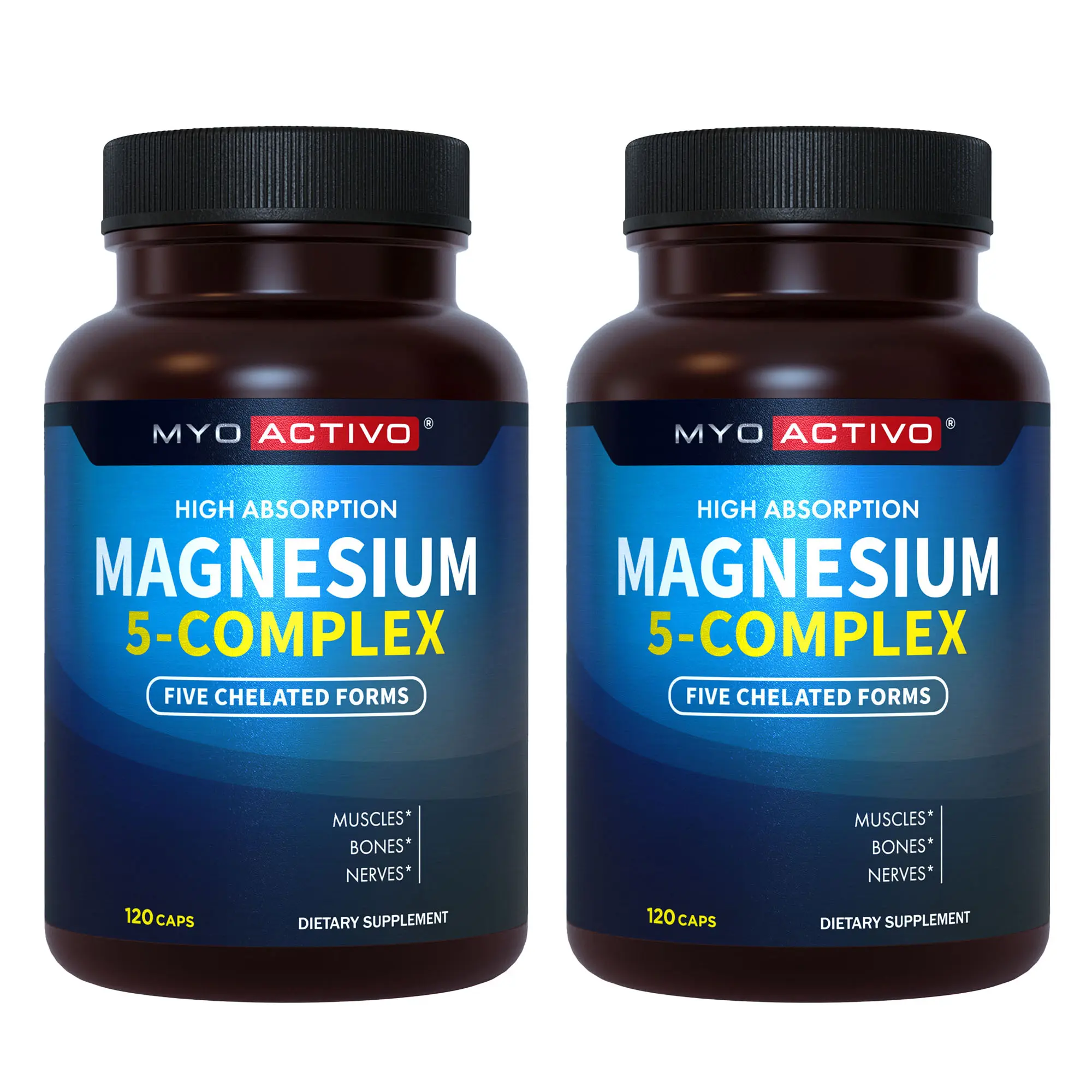 MyoActivo 5-in-1 Magnesium Complex – 2-Pack (240 Capsules, 120-Day Supply) | Sleep, Energy, Mood & Relaxation Support | Vegan, Easy-to-Swallow