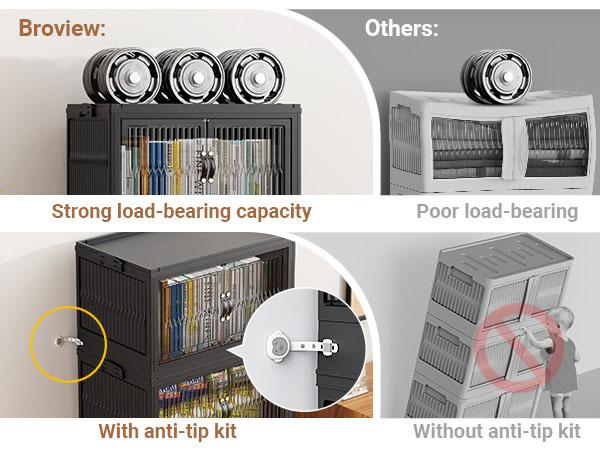 Broview Storage Bins with Lid, Stackable Storage Bins with Lids,Extra Large Closet Organizer Collapsible Drawer Boxes with Wheels, Folding Plastic Cabinet Containers for Home Kitchen Room Organization