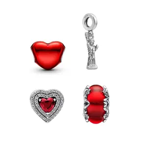 Red Heart & Liberty 925 Sterling Silver Charms Beads for Bracelet