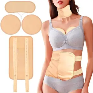 4-Pcs Organic Cotton Castor Oil Pack Wrap Kit, Reusable Pads with Adjustable Elastic Strap, Waterproof Anti-Oil Leak for Liver Detox & Belly Hot/Cold Compress, Beauty & Personal Care Heat Patch Gift