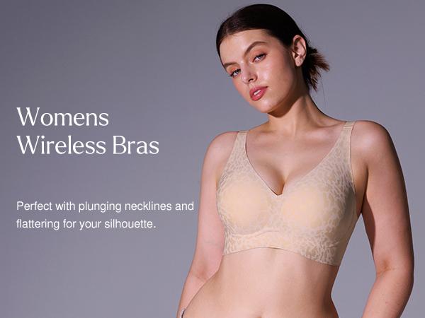 Popilush Seamless Wireless Leopard Jelly Bra – Strapless V-Neck One-Piece Molded Cup, Comfortable Supportive Fit for Women