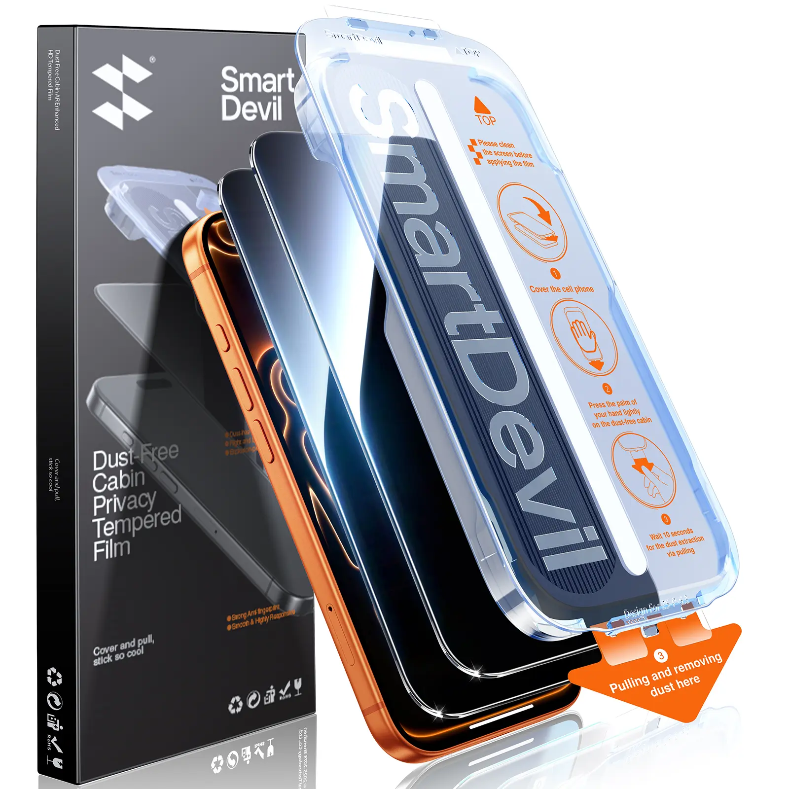 SmartDevil Screen Protector for iPhone & Samsung – HD Clear / Privacy / AR Anti-Glare (2/3 Pack) Quick Paste Install – 9H Tempered Glass, Anti-Fingerprint, Sensor Unlock & Case Friendly