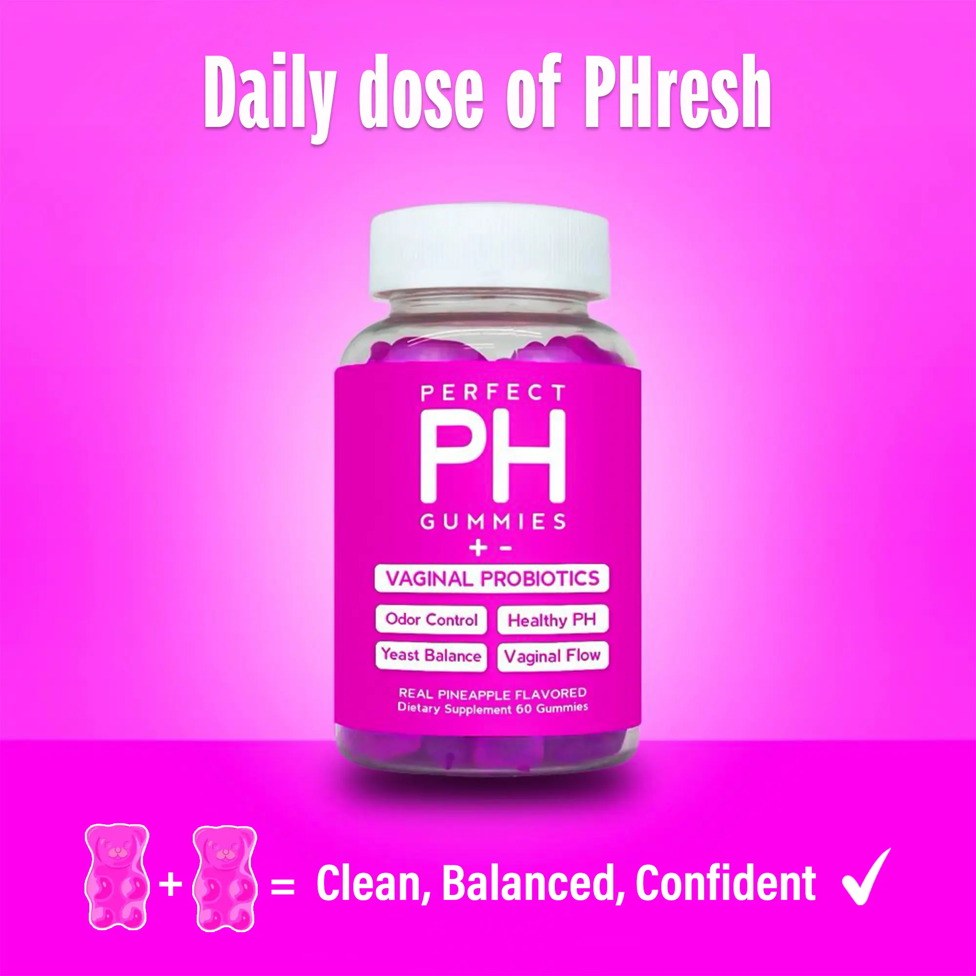 CBB Perfect PH Gummies | Women's Daily Probiotic Gummies | Real Pineapple Flavor | Vaginal Health & pH Support | One Month Supply | 60 Gummies