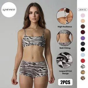 LUMENNEST Women's Soft Chic Leopard Print Thin Strap Bralette & Panties Co-ord