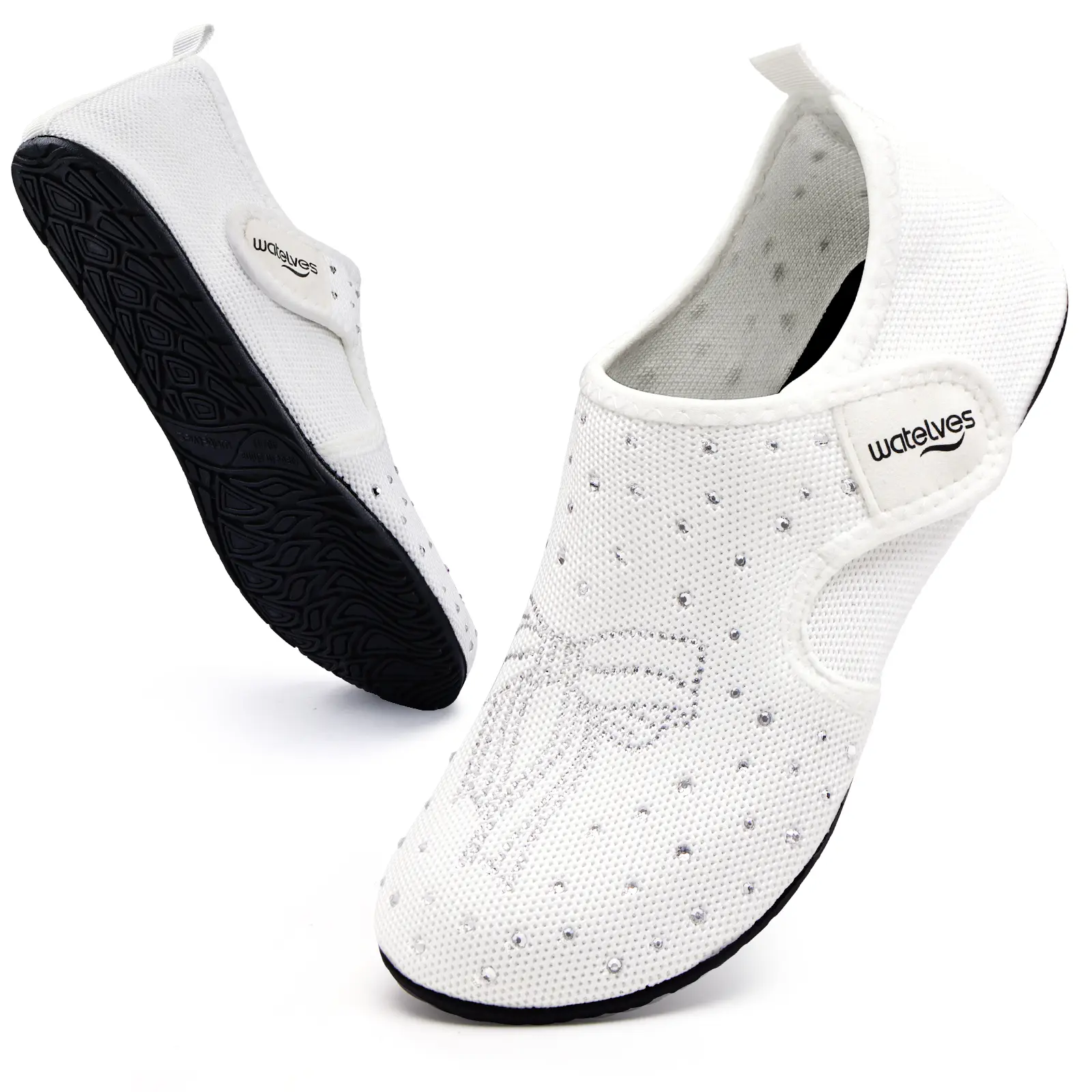 WateLves Women's Bow Rhinestone Foldable Comfort Slip-On Barefoot Sock Shoes Essential | Lightweight & Breathable Flyknit Upper | Home, Campus, Commute, Driving, Travel, Hotel & Water-Friendly#sohochic